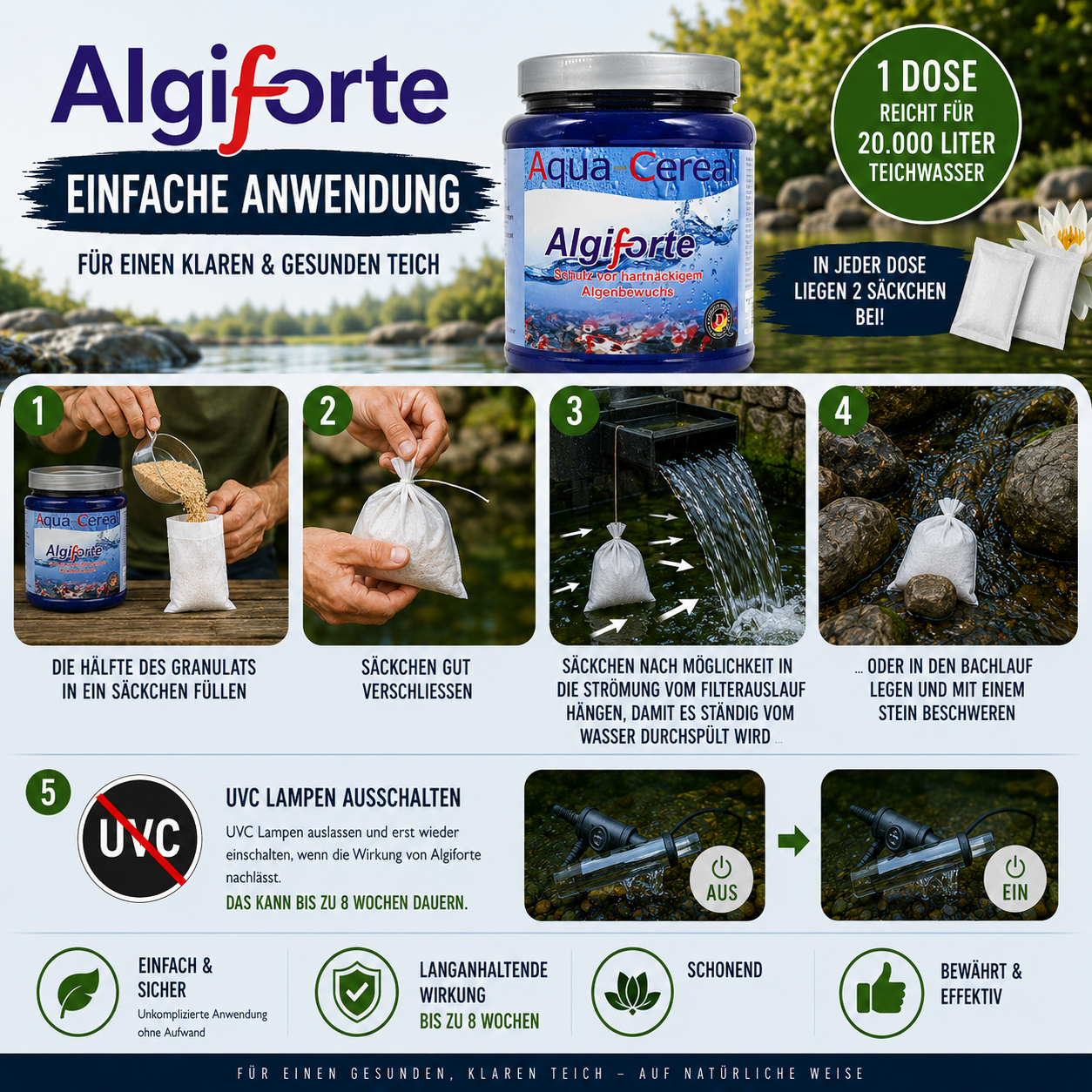 Algiforte Anwendung . EInfachin Säckchen füllen und ins Wasser legen