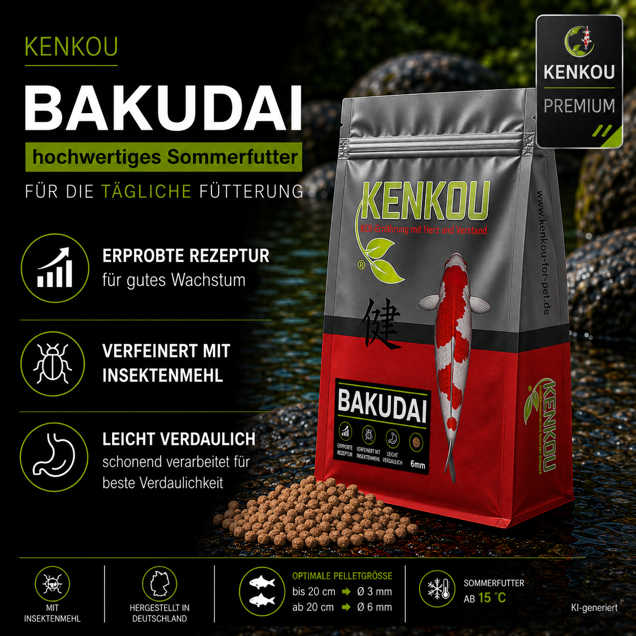 KENKOU BAKUDAI 6mm Premium Koifutter für Wachstum