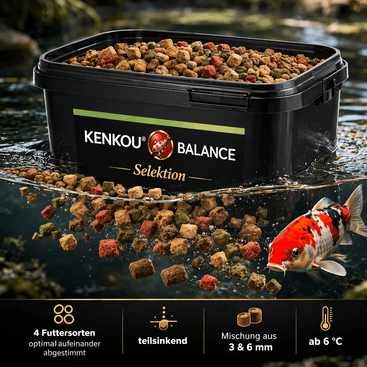 KENKOU Balance teilsinkendes Koifutter für das ganze Jahr 