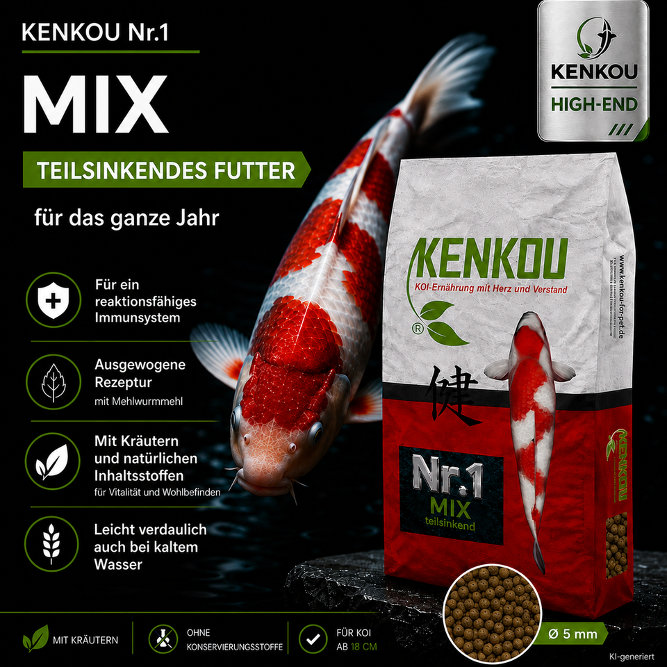 KENKOU Nr.1 MIX teilsinkendes High-End Koifutter