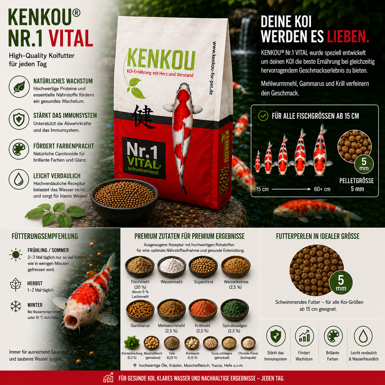 KENKOU Nr.1 Vital High-End Koifutter füt jeden Tag und alles Wassertemperaturen