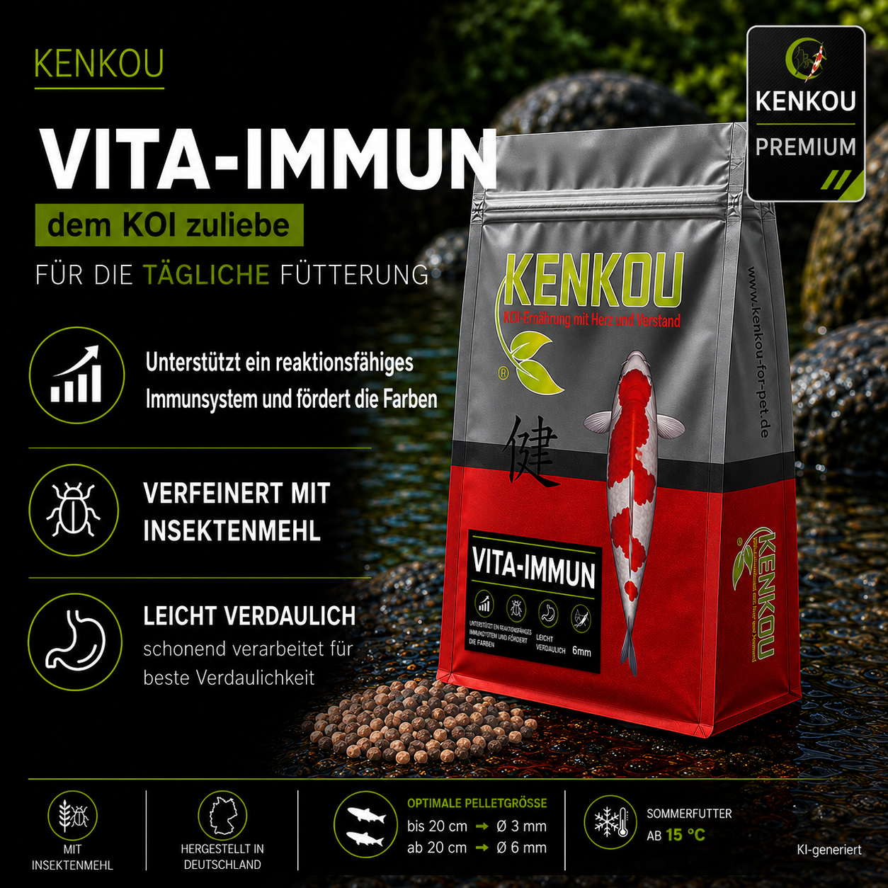 KENKOU Vita-Immun Premium Koifutter unterstützt das Immunsystem und fördert die Farben 3 mm