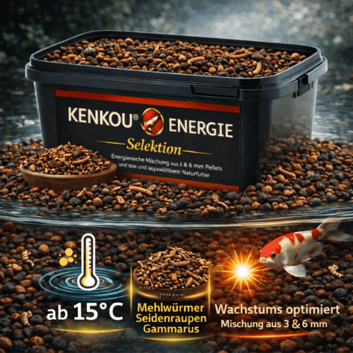 5Liter KENKOU Energie mit Seidenraupen, Mehlwürmer, Gammarus. Mischung aus 3 + 6 mm Pellets