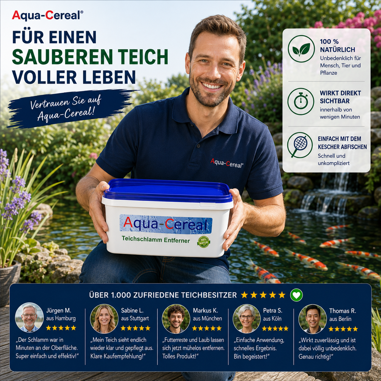 Teischschlamm-Entferner wirkt innerhalb von ein paar Minuten.